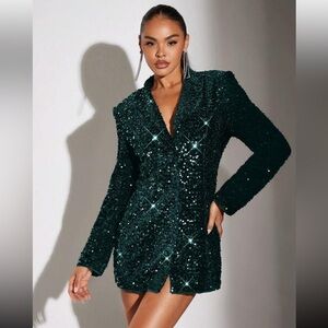 Women's Sequin Embellished Long Sleeve Blazer